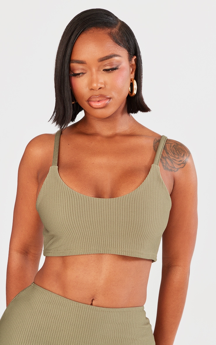 Shape Olive Ribbed Strappy Crop Top image 4