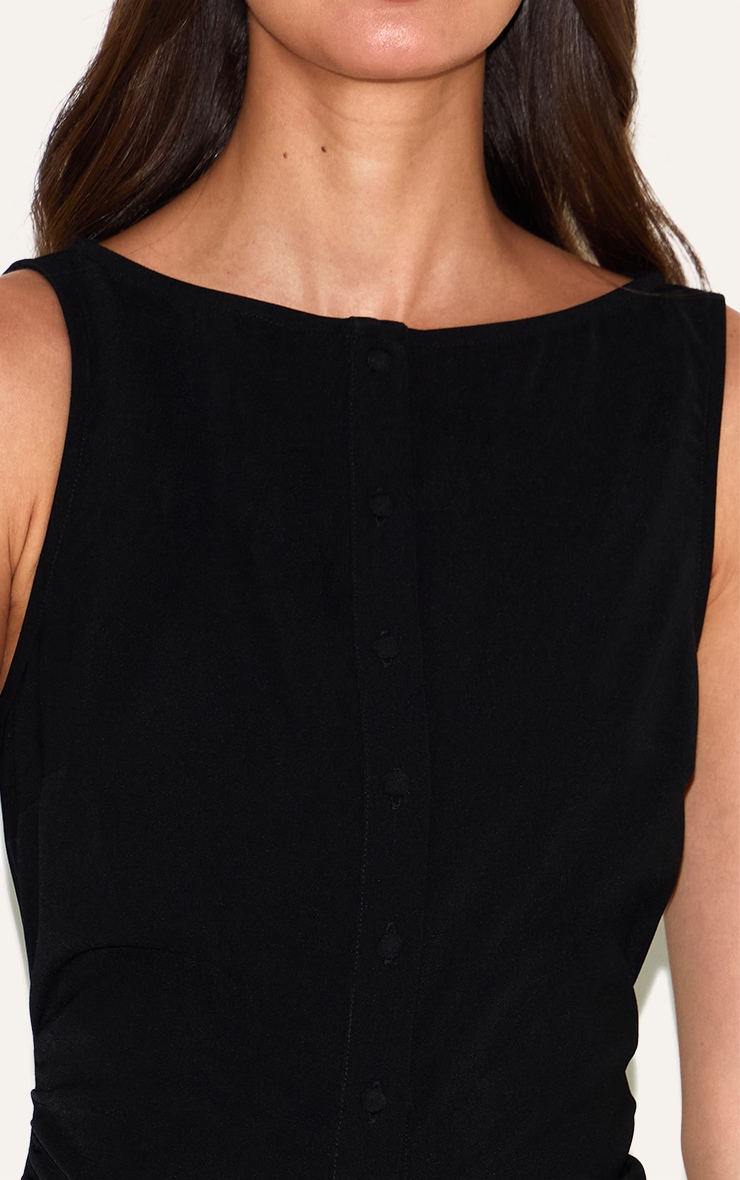 Robe longue tissée noire à boutons et taille tombante image 4
