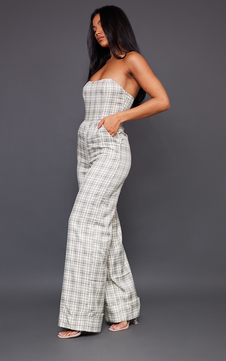 Sage Green Check Bandeau Turn Up Hem Jumpsuit image 3