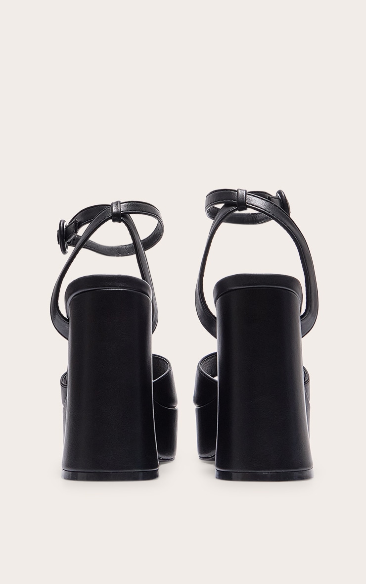 Black PU Strap Detail Flare Platform Heeled Sandals image 3
