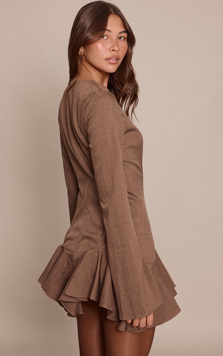 Chocolate Tailored Boat Neck Frill Shift Dress image 2