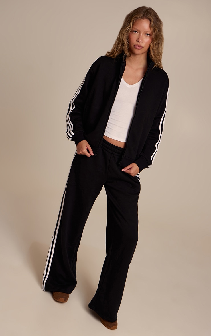 Blouson bomber noir zippé à double bande latérale image 3