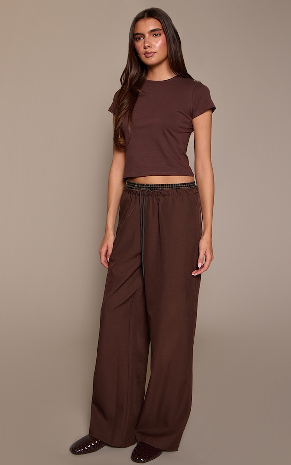 Chocolate Boxer Detail Drawstring Waist Pants