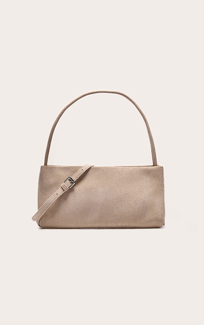 Cream Faux Suede Slim Shoulder Bag