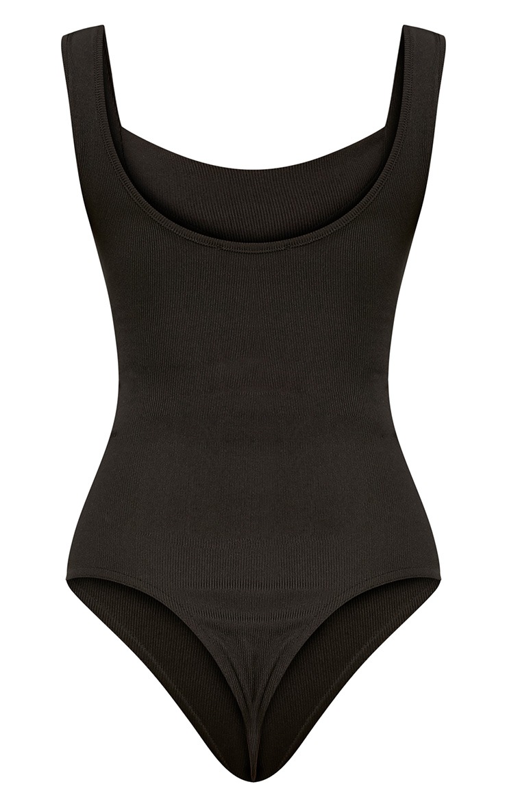 Black Structured Detail Thong Bodysuit Tops PrettyLittleThing