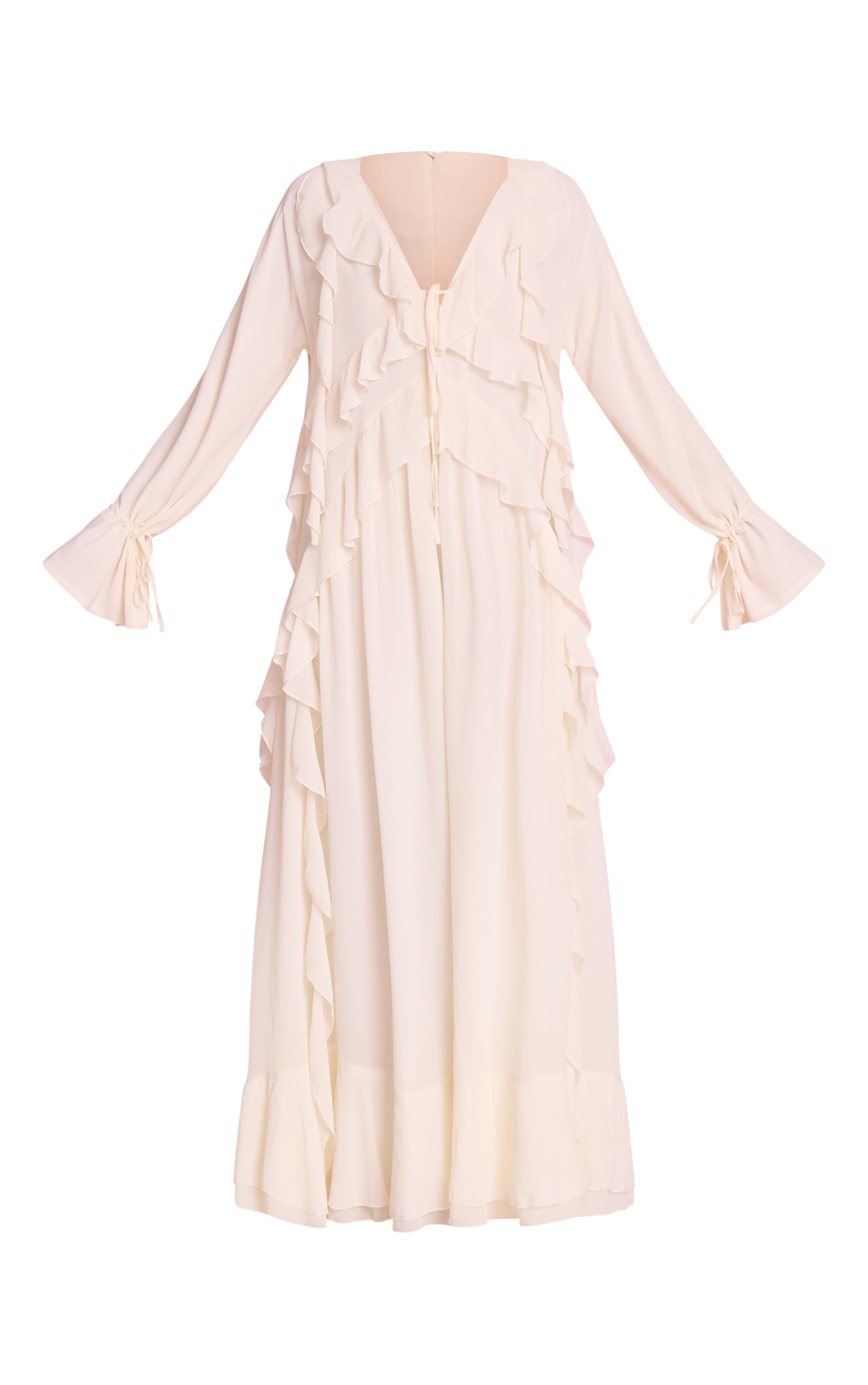 Cream Chiffon Plunge Extreme Frill Maxi Dress image 5