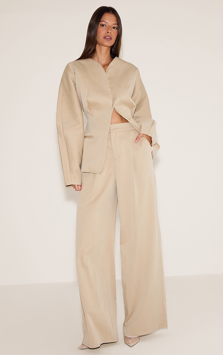 Sand Premium Woven Tailored Collarless Blazer image 3