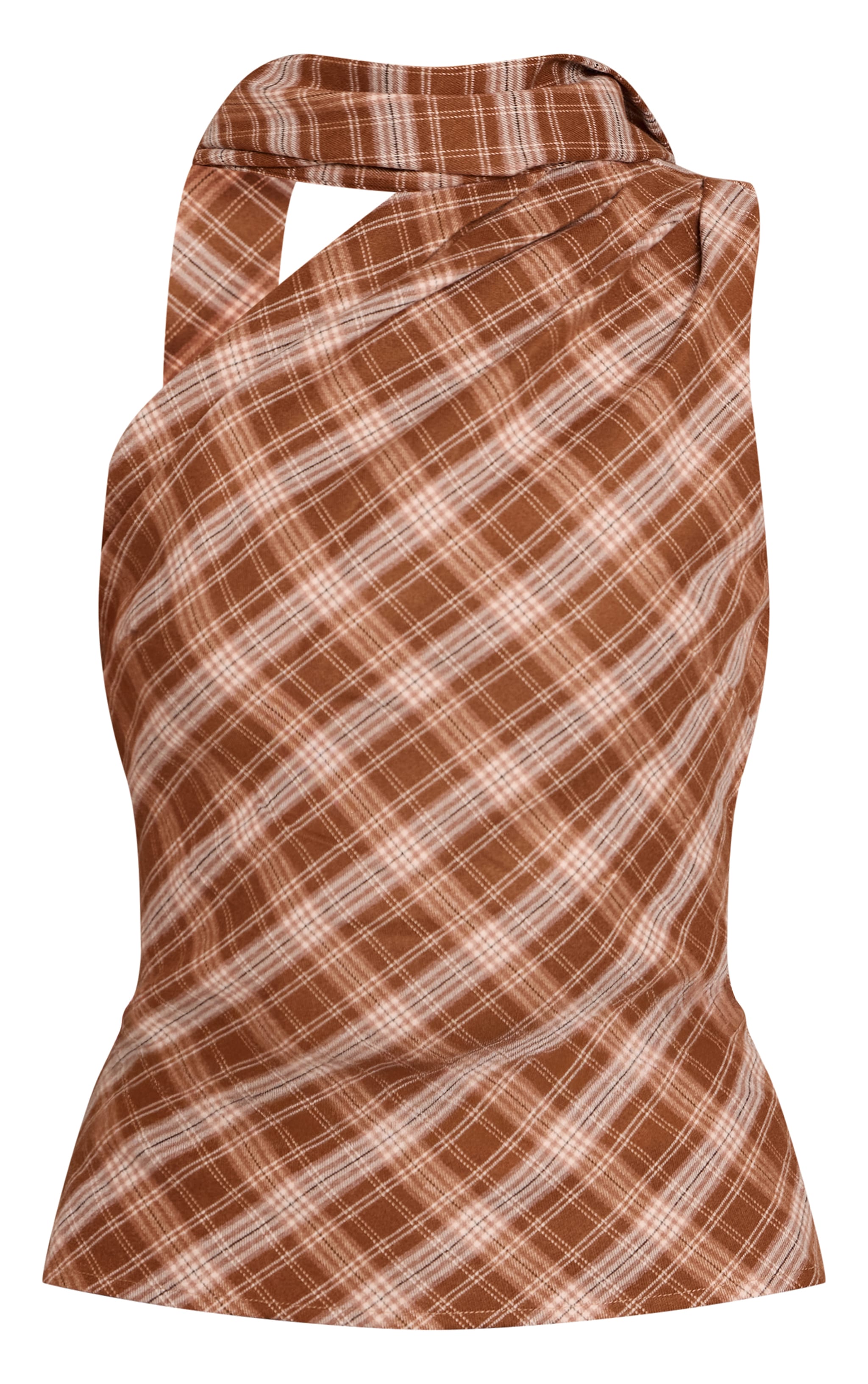 Brown Check Asymmetric Scarf Detail Top image 5