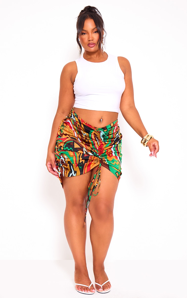 Plus Multi Abstract Print Ruched Front Skirt image 4