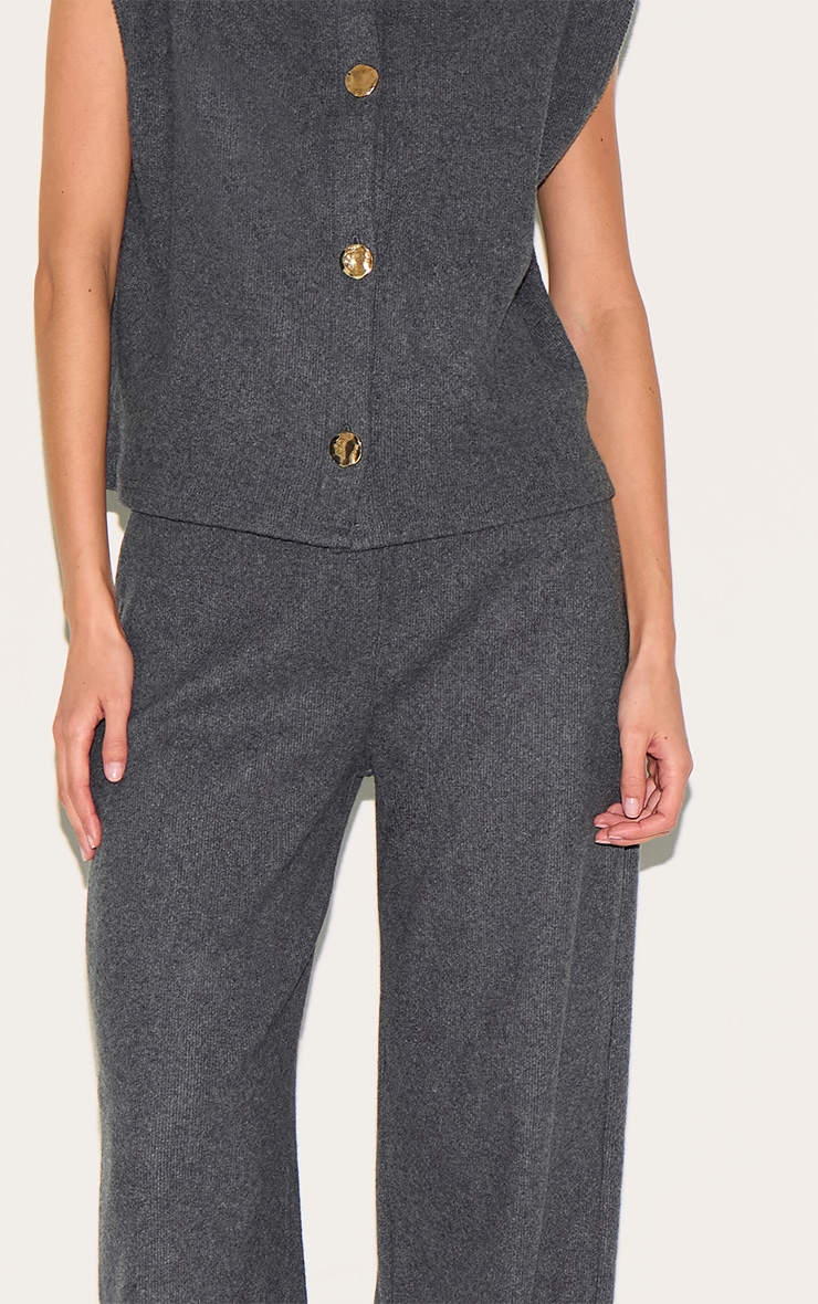 Pantalon droit côtelé brossé gris foncé à taille basse image 4