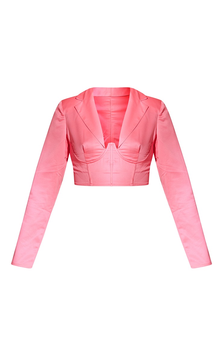 Candy Pink Shoulder Pad Corset Long Sleeve Shirt image 5