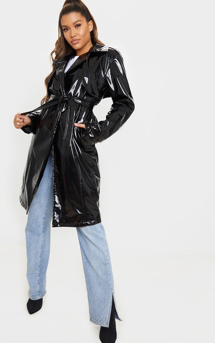Black Belted Patent Trench Coat