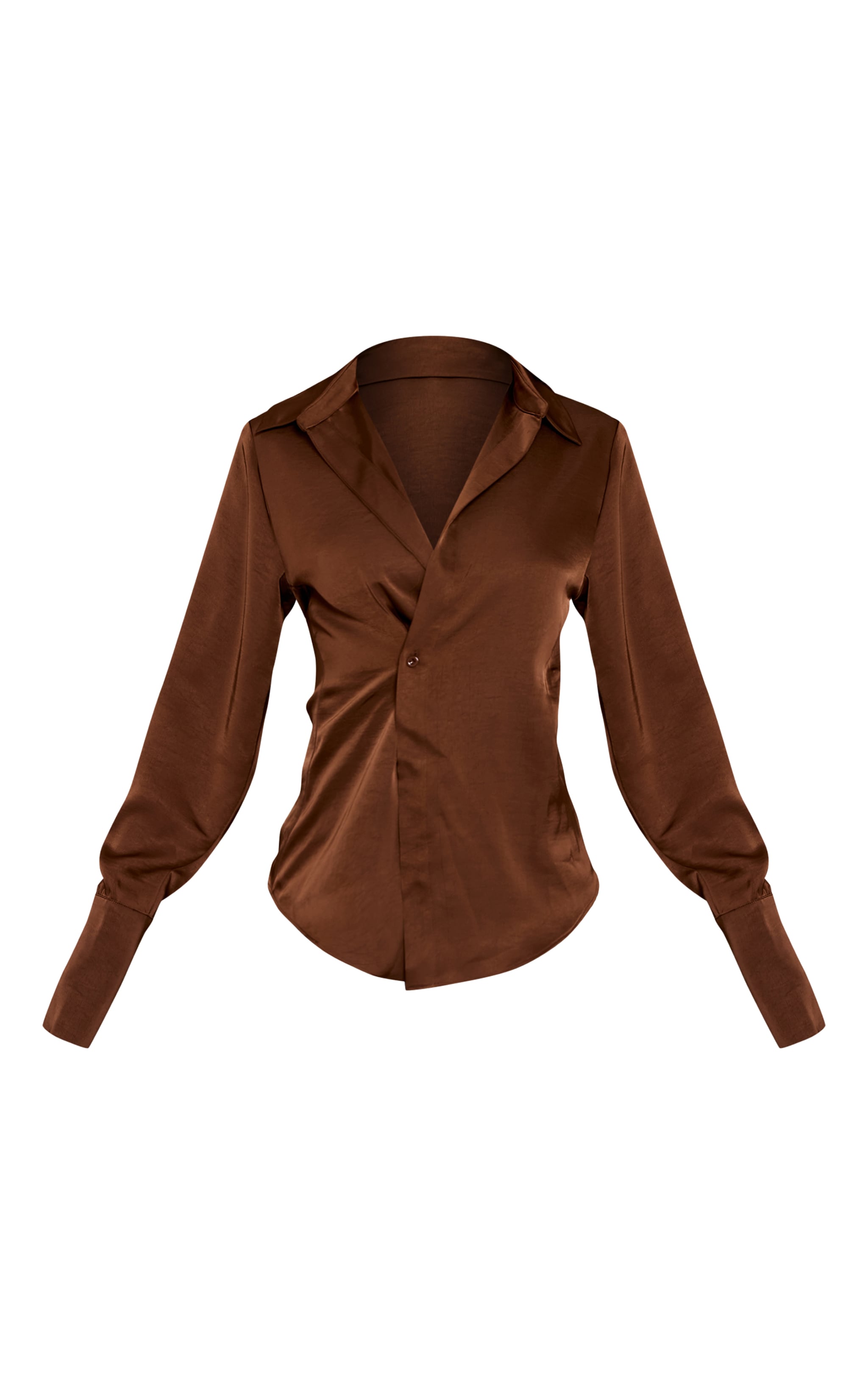 Brown Satin Asymmetric Button Shirt image 5
