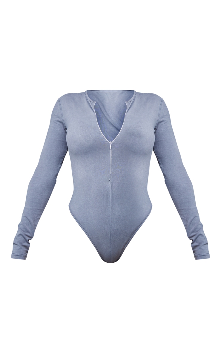 Shape Grey Marl Cotton Zip Long Sleeve Bodysuit image 1