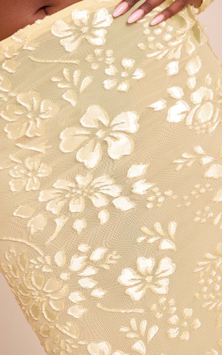 Butter Yellow Floral Sheer Maxi Skirt image 4