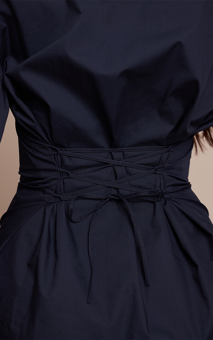 Navy Fitted Tie Back Deep Cuff Shirt image 4