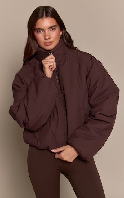 Chocolate Funnel Neck Cocoon Sleeve Zip Through Jacket