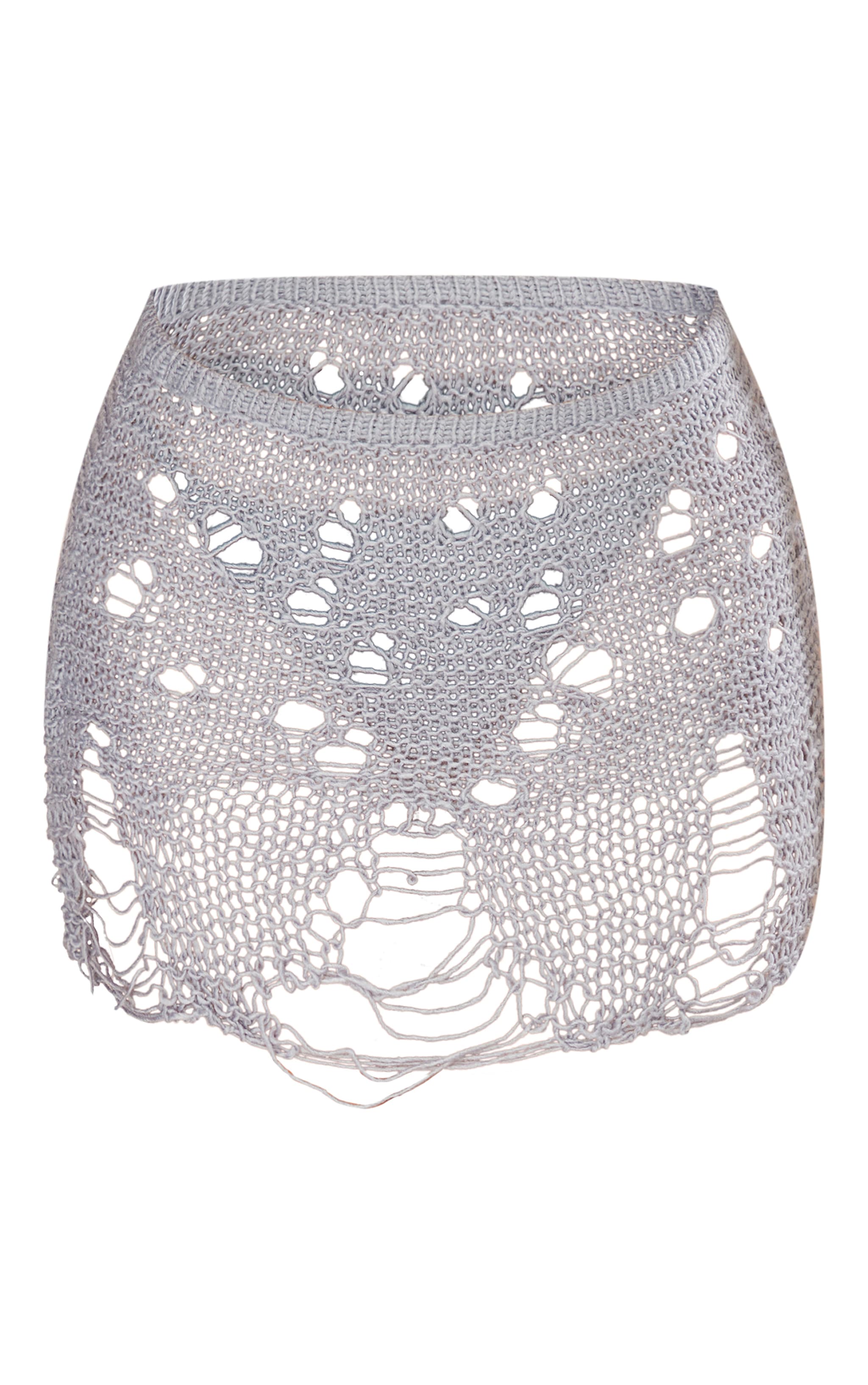 Petite Grey Open Knit Mini Skirt image 6