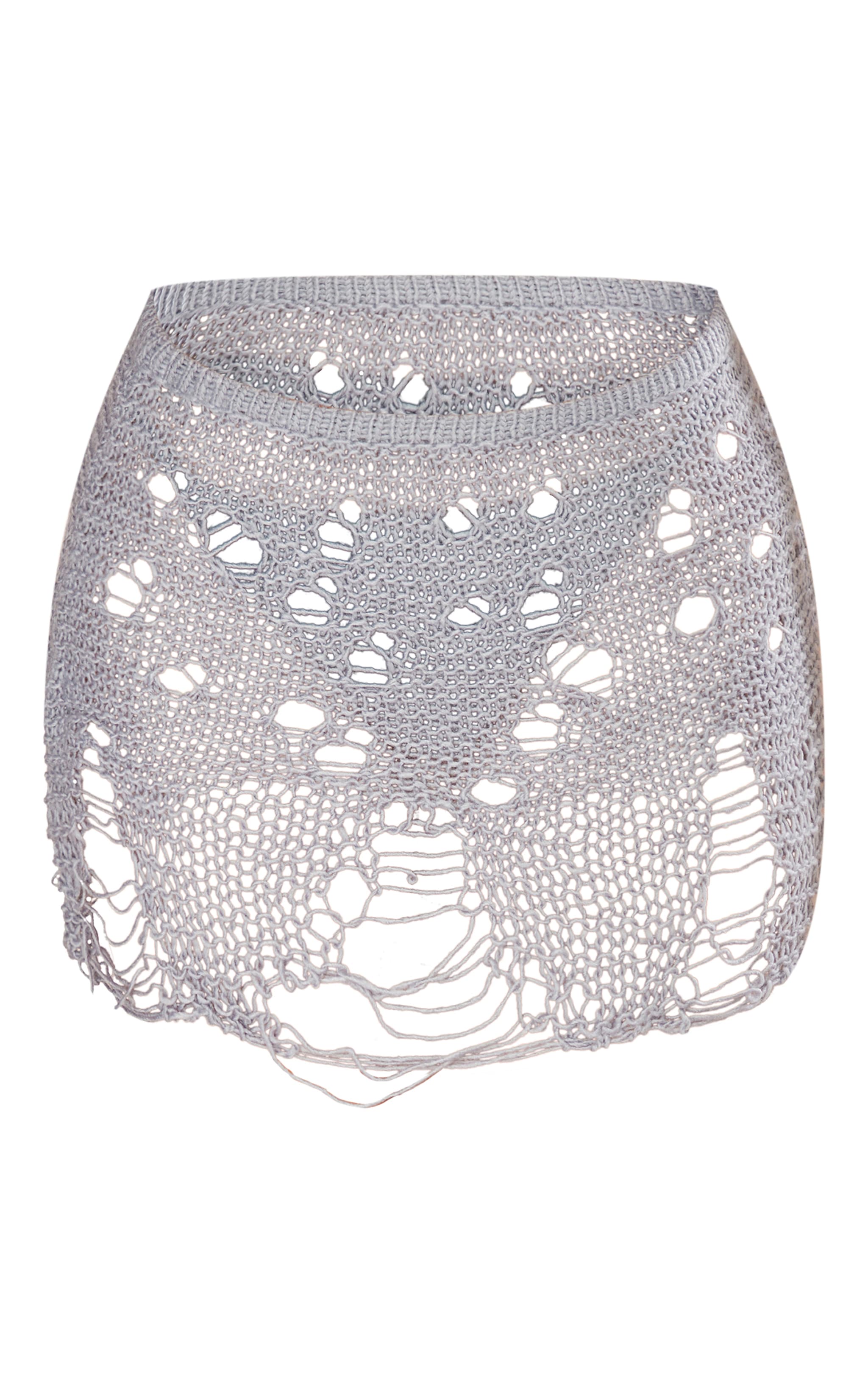 Petite Grey Open Knit Mini Skirt image 6