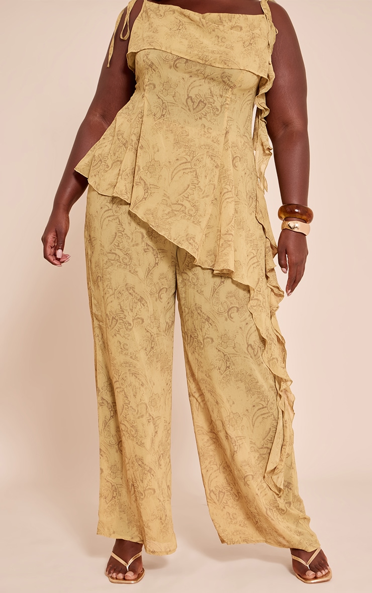 Plus Chartreuse Abstract Print Chiffon Straight Leg Pants image 2