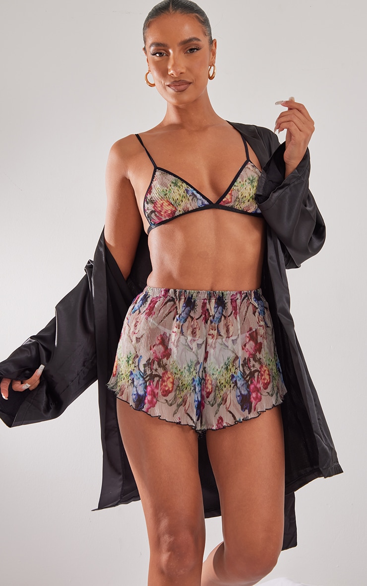 Floral Print Plisse Bralette & Short Pj Set image 1