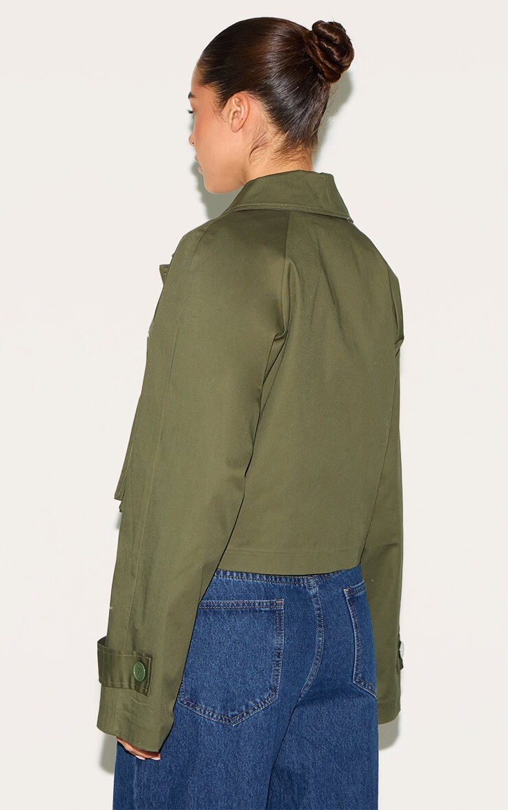 Khaki Cropped Storm Flap Detail Trench Coat image 2