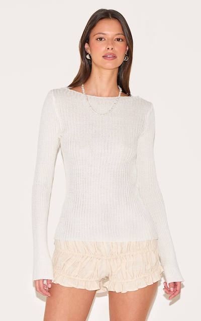 Cream Rib Knit Long Sleeve Top