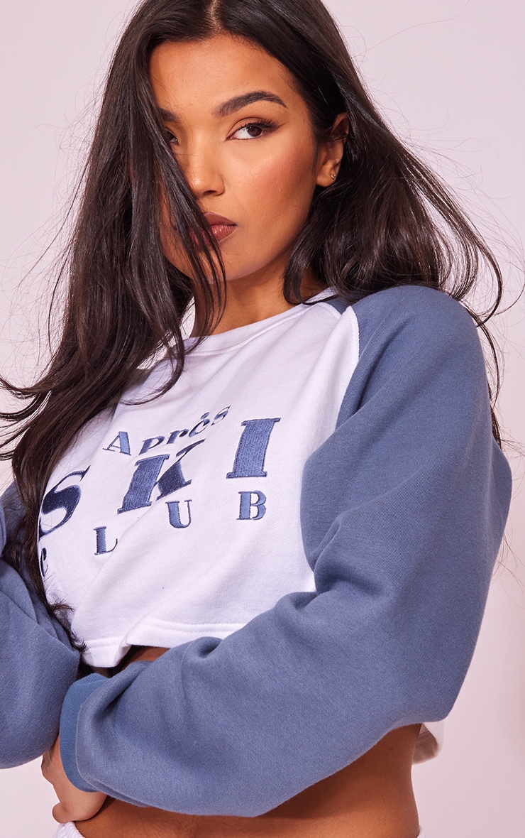 Blue Apres Ski Club Embroidered Cropped Sweat image 4