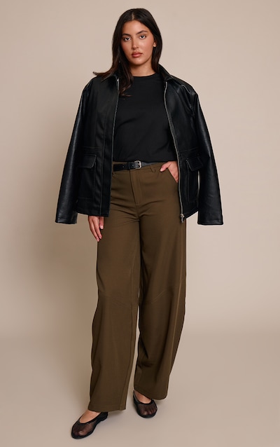 Dark Khaki Seam Detail Woven Balloon Pants