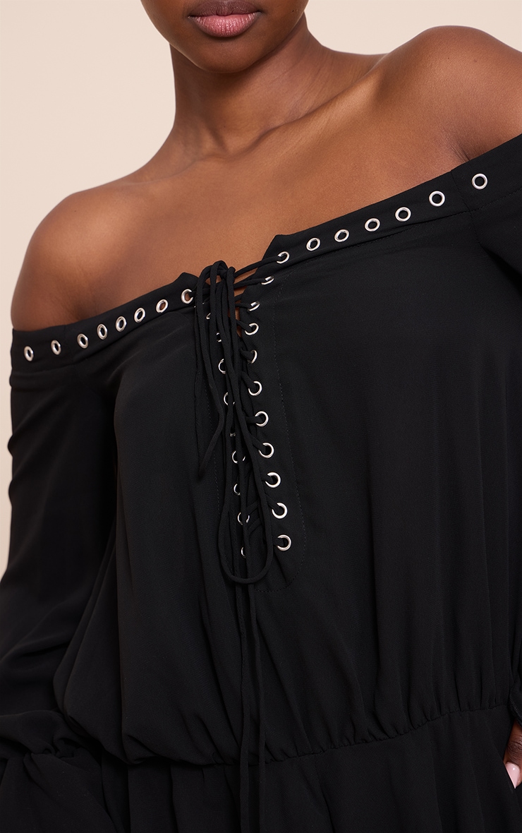 Black Chiffon Long Sleeve Bardot Floaty Romper image 4