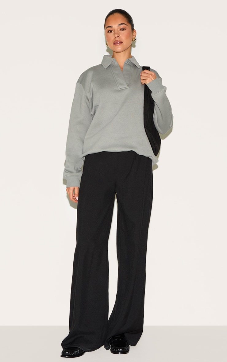 Light Grey Collar Detail Long Sleeve Sweatshirt image 3