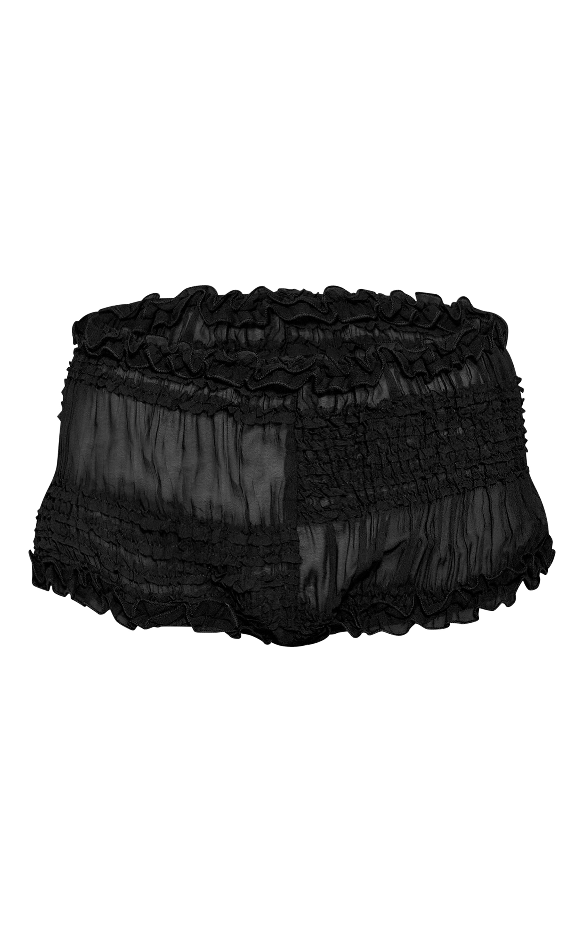 Black Textured Woven Frill Hot Pants image 1