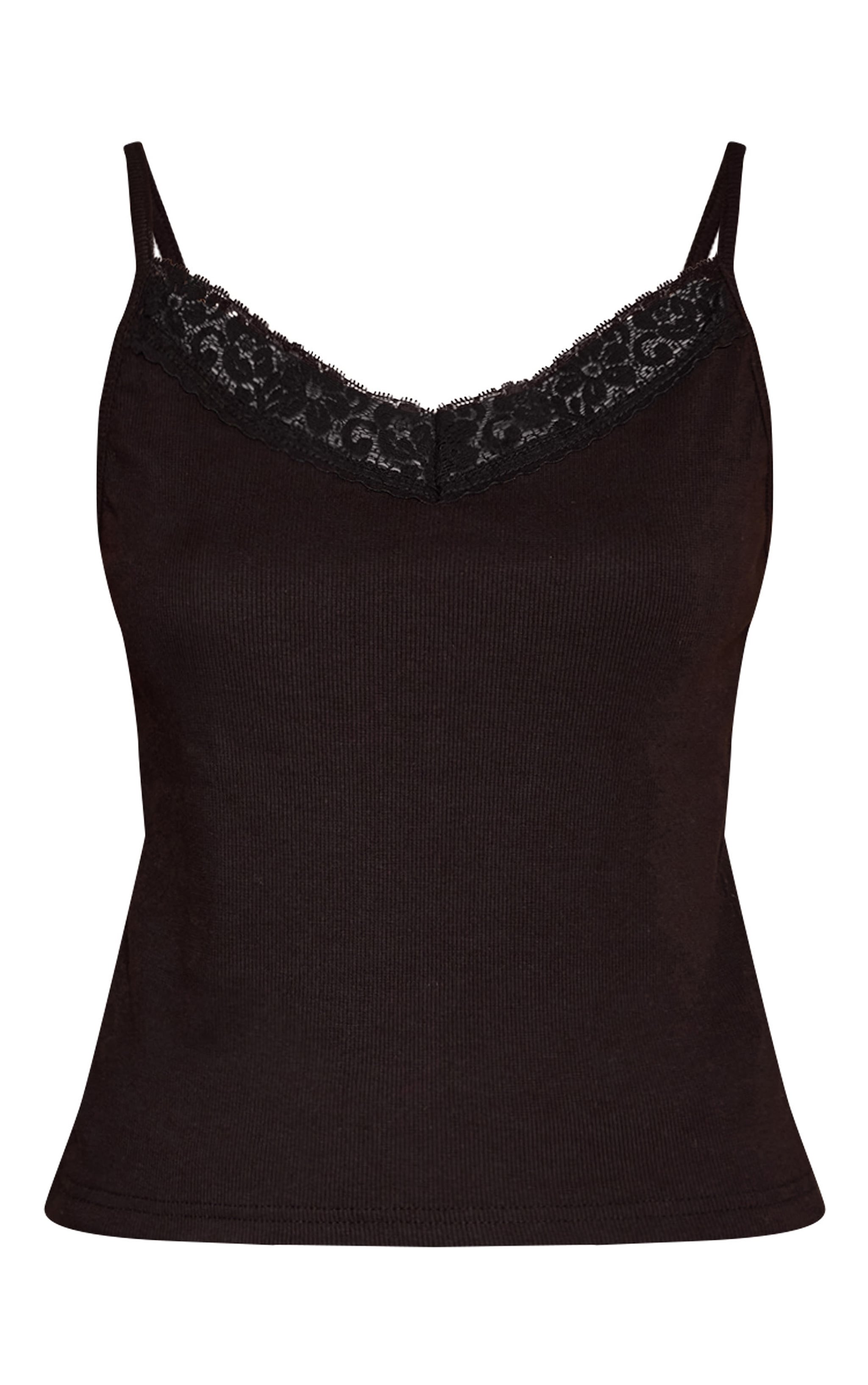 Black Ribbed Lace Trim Cami Top  image 5