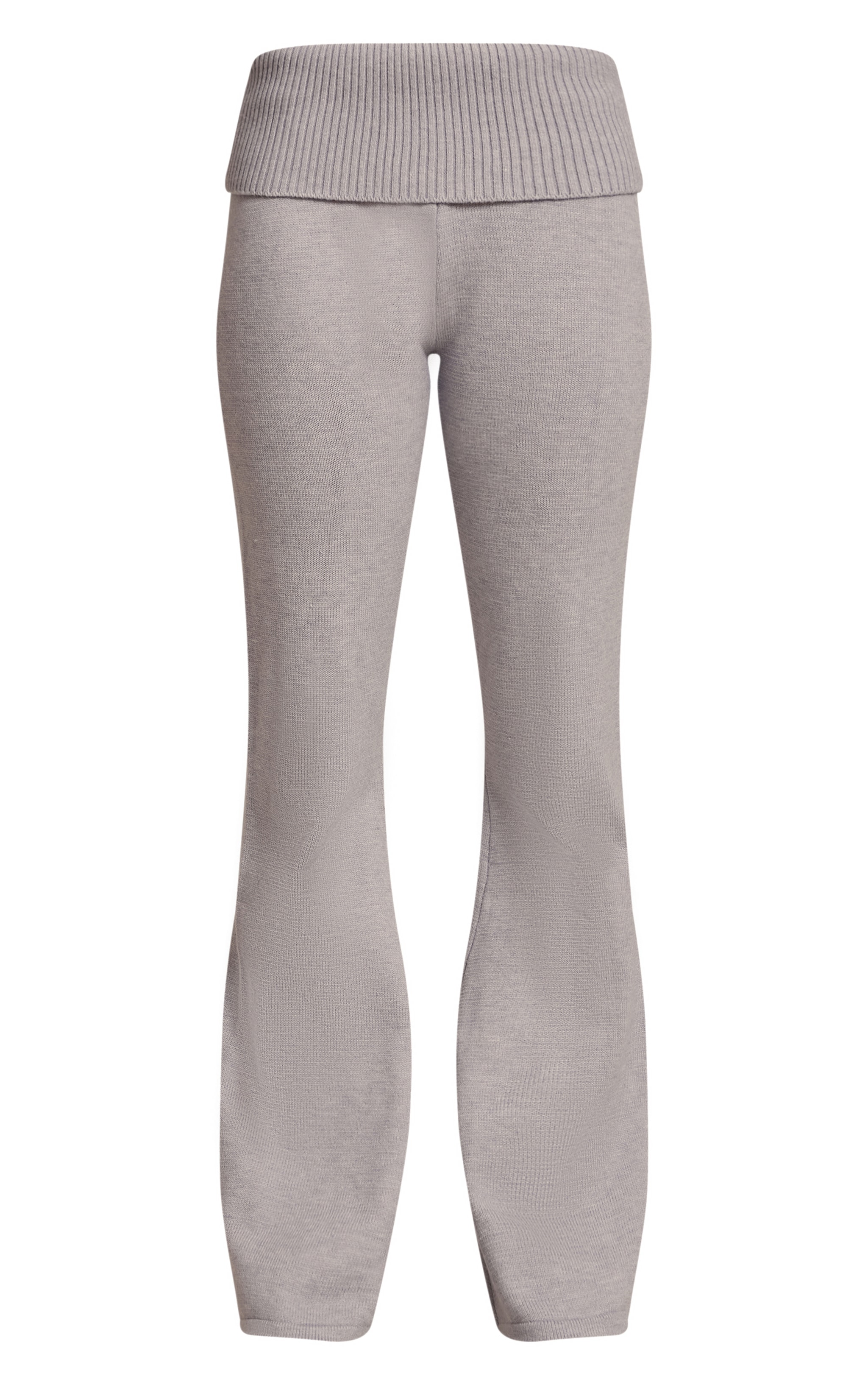 Pantalon flare en maille tricot gris clair à bande repliée sur la taille image 5