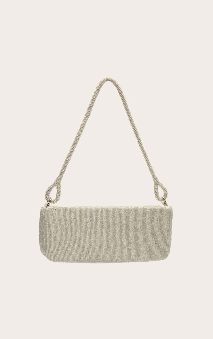 Off White Micro Beaded Shoulder Bag image 4