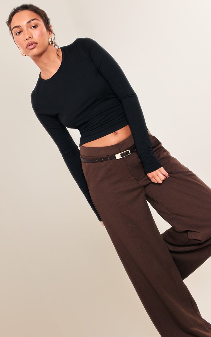 Black Cotton Crew Neck Long Sleeve Top image 3
