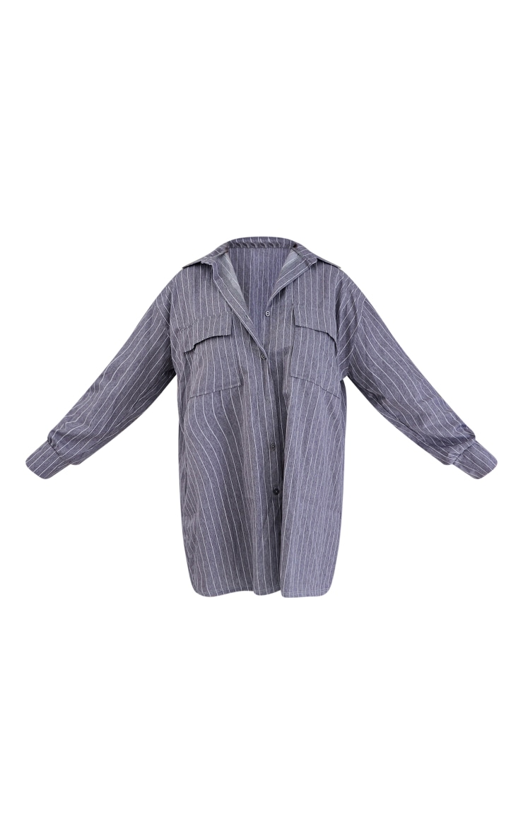 Grey Pinstripe Pocket Detail Button Up Shirt Dress image 5