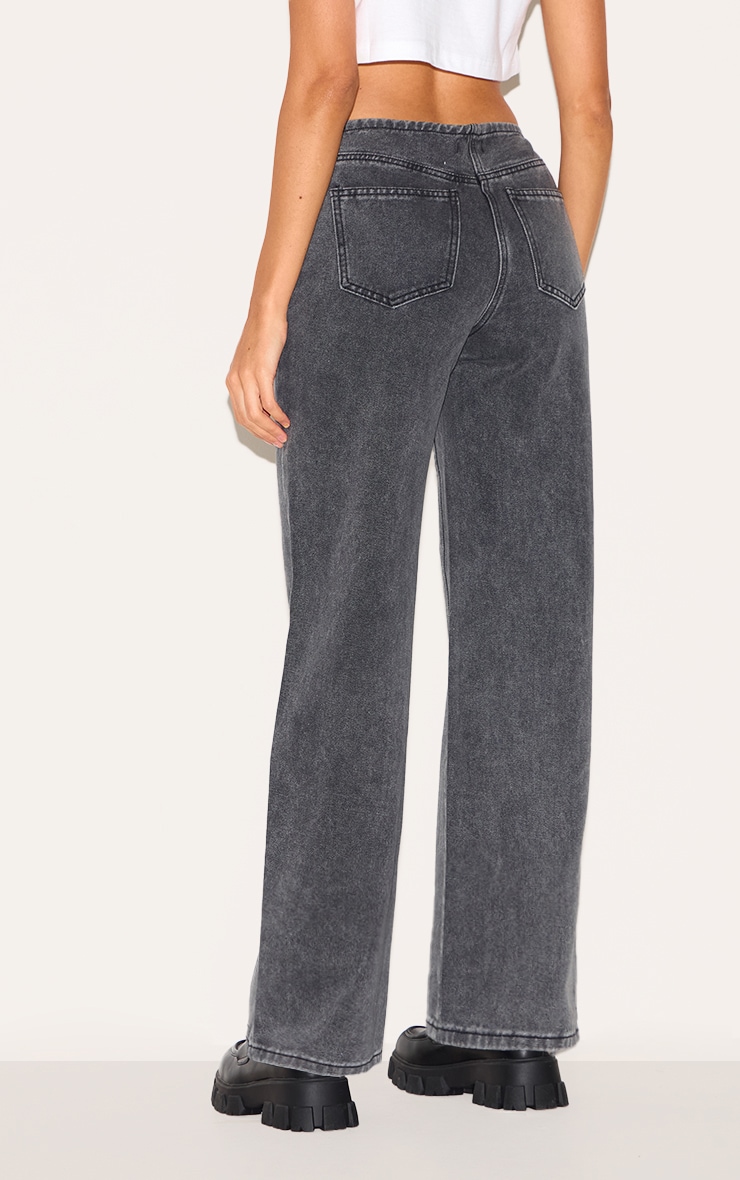 Jean droit gris délavé à taille haute et bande invisible image 3