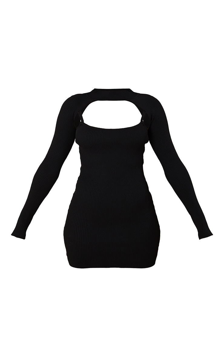 Black Knitted Bodycon Dress With Sleeves image 5