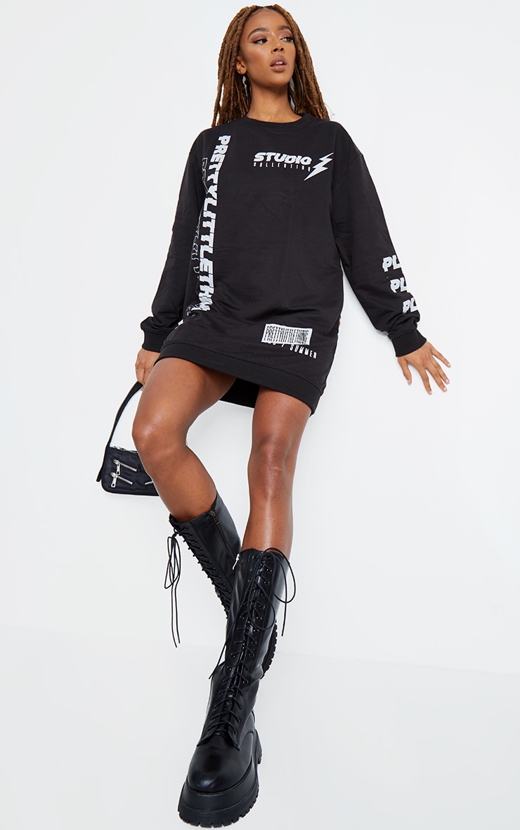 Pretty little thing black jumper dress hot sale