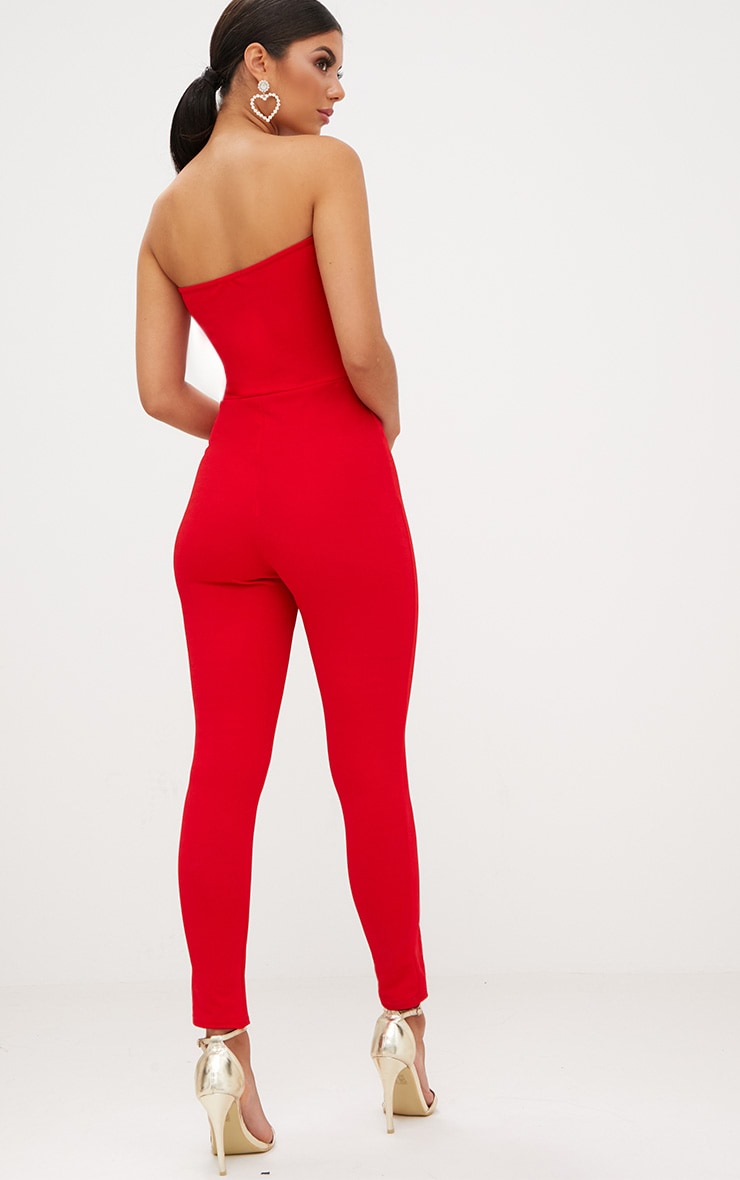 Red Bandeau Split Leg Jumpsuit. Jumpsuits PrettyLittleThing