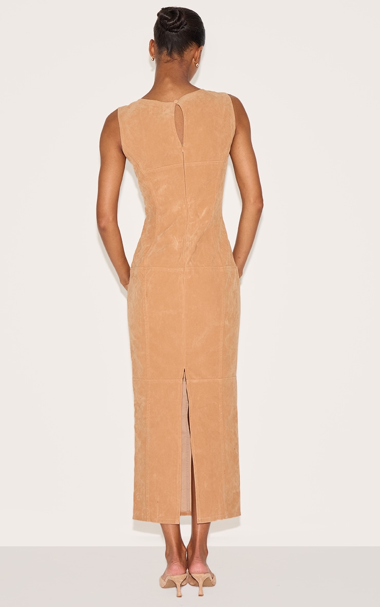 Butter Yellow Faux Suede Boat Neck Backless Maxi Dress image 2