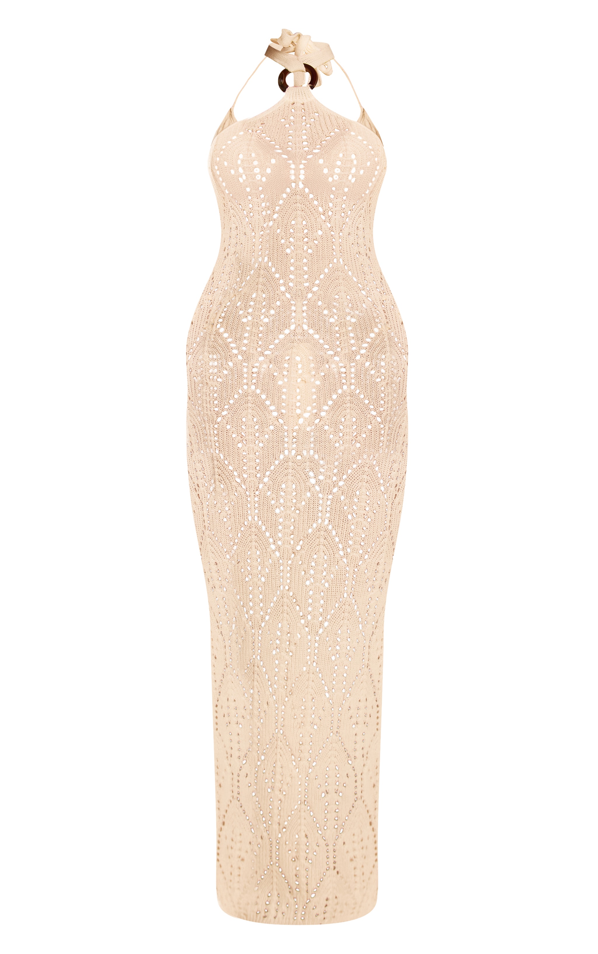 Robe de plage longue en maille style crochet crème à dos nu image 5