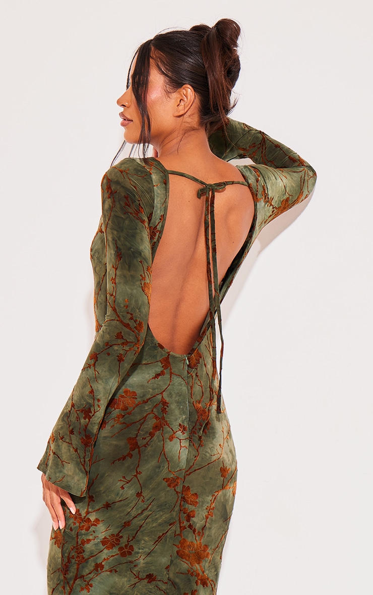 Green Floral Devore Long Sleeve Maxi Dress image 4