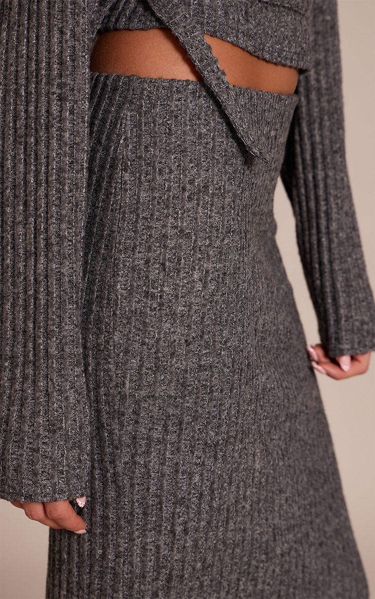 Charcoal Brushed Elasticated Waist Maxi Skirt image 4