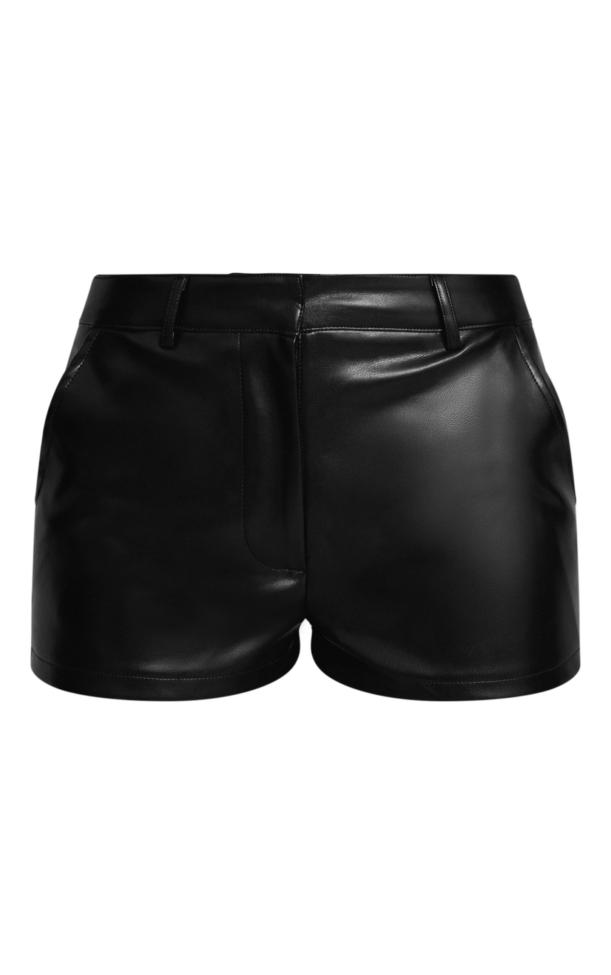 Black Soft Faux Leather Tailored Shorts image 6