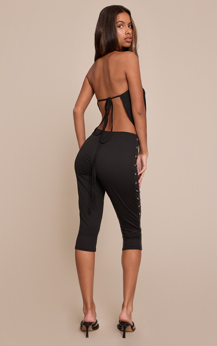 Petite Black Stud Detail Capri Trousers  image 3