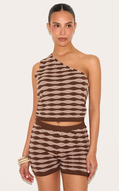 Petite Short en maille tricot chocolat à rayures