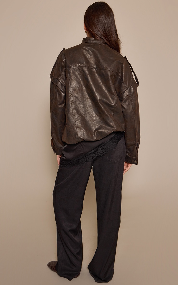 Black Woven Tie Waist Detail Wide Leg Trousers  image 3