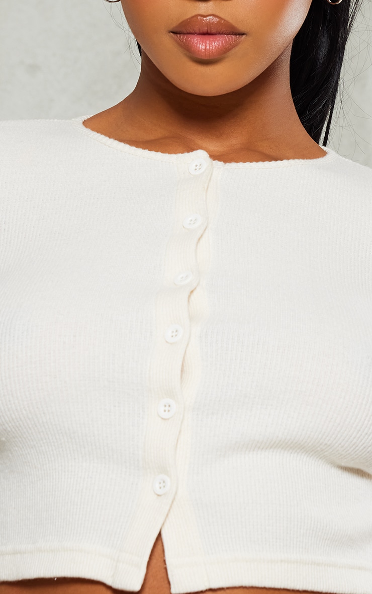 Cream Brushed Rib Button Front Cardigan image 4